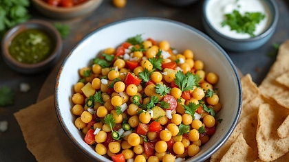 Chickpea Chaat Recipe with Mint & Tamarind Chutneys